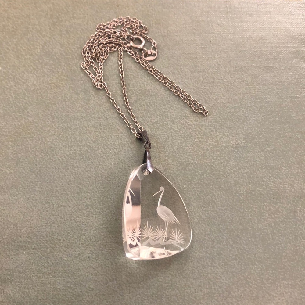 Etched glass Heron necklace